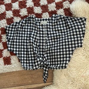 Black and white gingham tie top